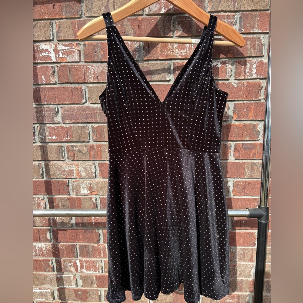 Black Velvet Party Dress With Gold Glitter Spots